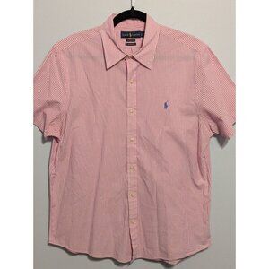 Ralph Lauren Mens L Pink Stripe Button Down Untucked Fit Classic Valentines Day